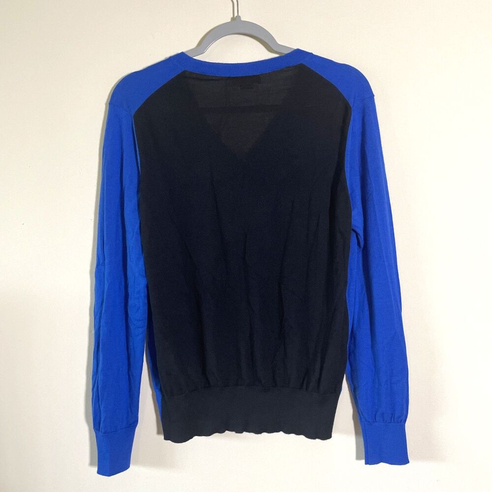 Alexander McQueen Women's Blue Black V-Neck Cashmere Sweater Size XL Made Italy - Picture 2 of 8